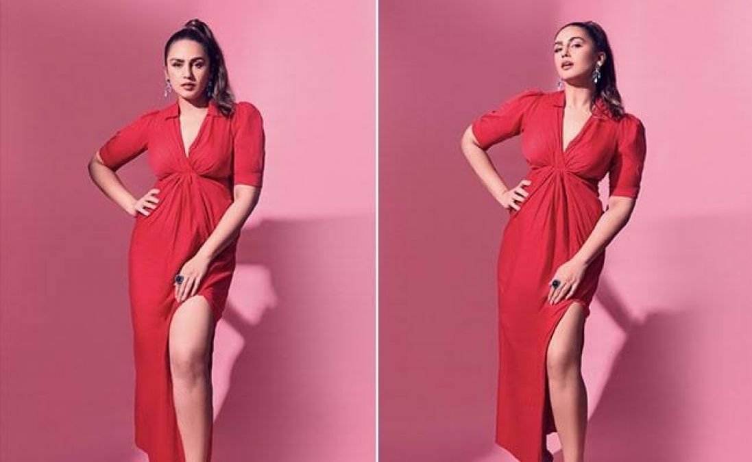 Huma Qureshi in all red with thigh-high slit dress is just perfect for summer fashion