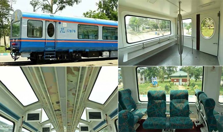 Where do trains with revolving seats, glass windows and unique coaches run?