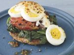 Monday Breakfast: Open-Faced Broiled Egg, Spinach, Tomato Sandwich !
