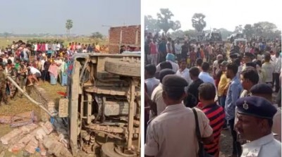 बिहार: सरिये से भरा ट्रक पलटा, 2 मजदूरों की मौत, 6 घायल