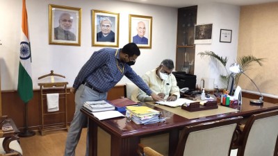 Minister Prahlad Patel reaches his ministry after PM Modi's order