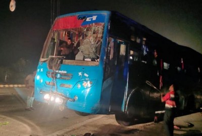 Bus hits divider in Noida, breaks window and falls to ground