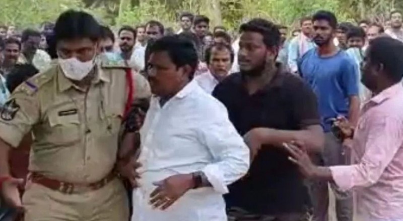 Villagers furious over the murder of a local leader in Andhra Pradesh, attacked the MLA