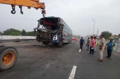 Speeding passenger bus rammed into truck parked in Panipat