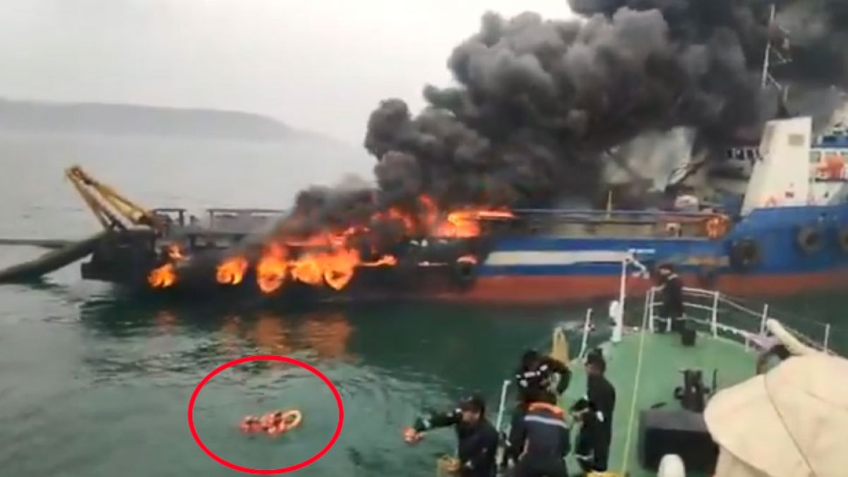 VIDEO: Ship catches fire off Visakhapatnam, 29 crew members jumps into water