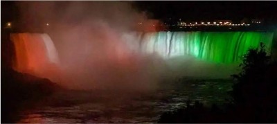 Canada's Niagara Falls illuminated on Independence Day