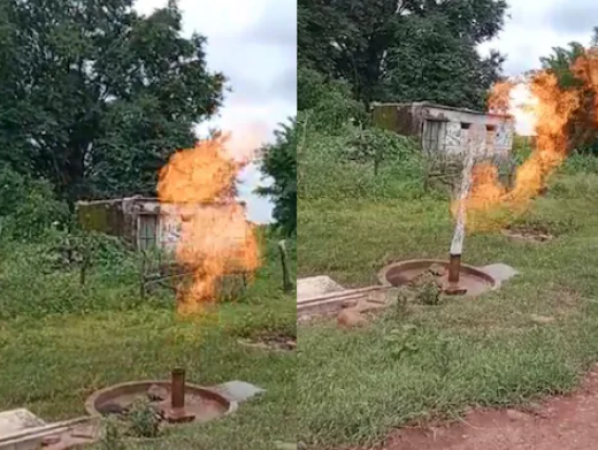 VIDEO! पानी के साथ-साथ हैंडपंप ने उगली आग, गाँव में मचा हड़कंप