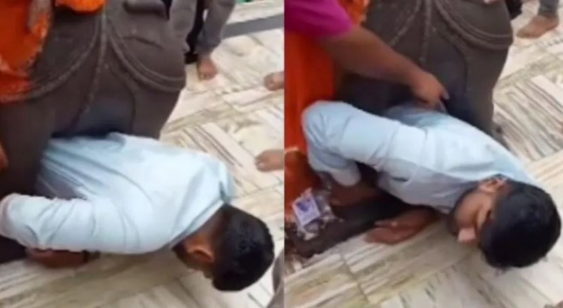 Young man suddenly struck in elephant's statue in Narmada temple, watch VIDEO