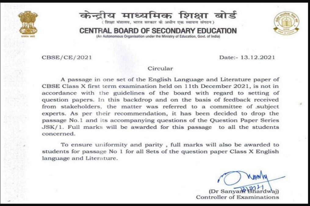 CBSE admits mistake, students to get full numbers on controversial question