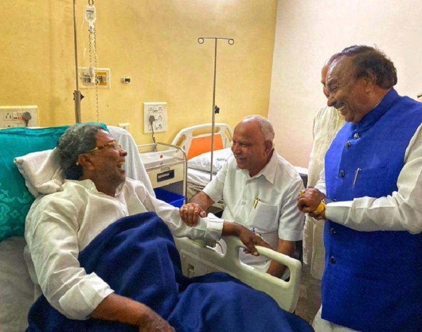 CM Yeddyurappa arrives at hospital to meet ailing Siddaramaiah, Karnataka BJP shares photo