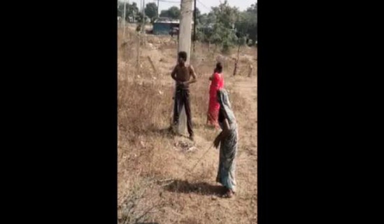VIDEO: Drunk youth tied to an electric pole, beaten fiercely