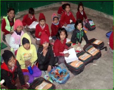 Condition of Government schools are disarray, students studying without benches in winter