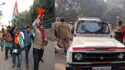 Youth Congress protests at UP Bhavan over Priyanka Gandhi's manhandling