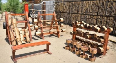 The 'unique gym' with wooden machines built here, is completely free of charge