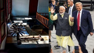 Namaste Trump: Modi-Trump arrives at Sabarmati Ashram, US President plays spinning wheel