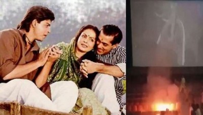 Fans burst firecrackers during Salman-Shahrukh's film screening