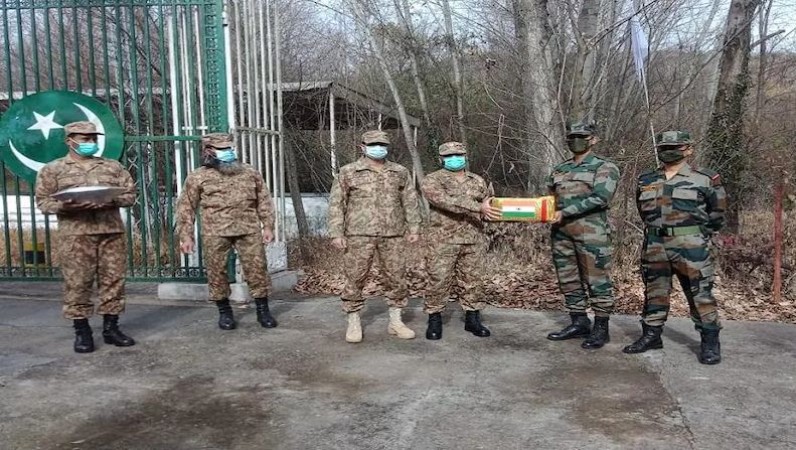 Indo-Pak forces distribute sweets to each other on New Year's Day