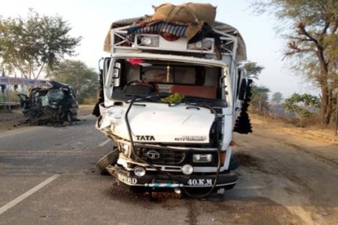 Road accident: 1 killed, 2 injured in car-truck collision in Bharatpur