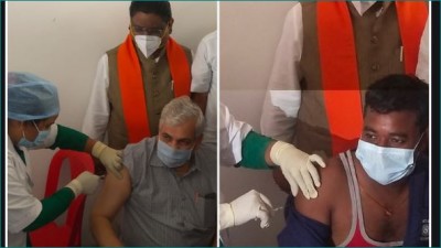 बुरहानपुर में सफाईकर्मी को लगा पहला टीका, कहा- 'मैं खुशकिस्मत हूं'