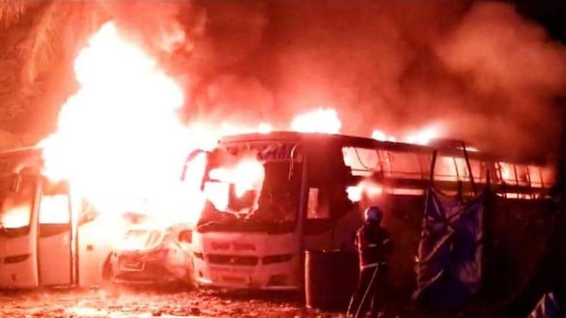 Private travel agency owner's five buses on fire over unpaid dues