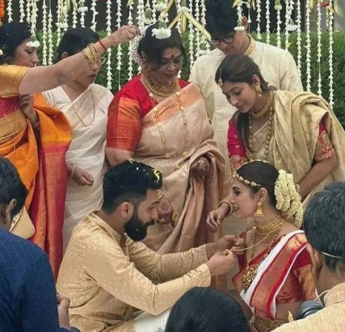 As soon as the wedding took place, her husband was hugged by Mouni Roy