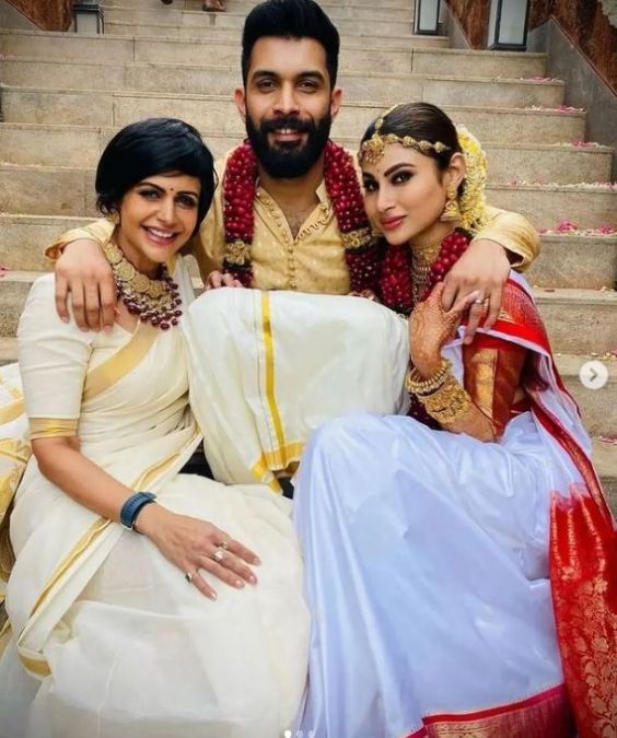 As soon as the wedding took place, her husband was hugged by Mouni Roy