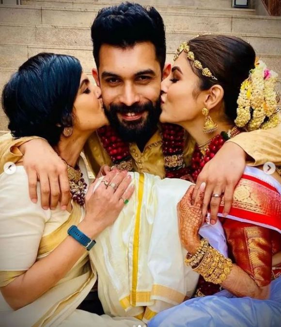 As soon as the wedding took place, her husband was hugged by Mouni Roy