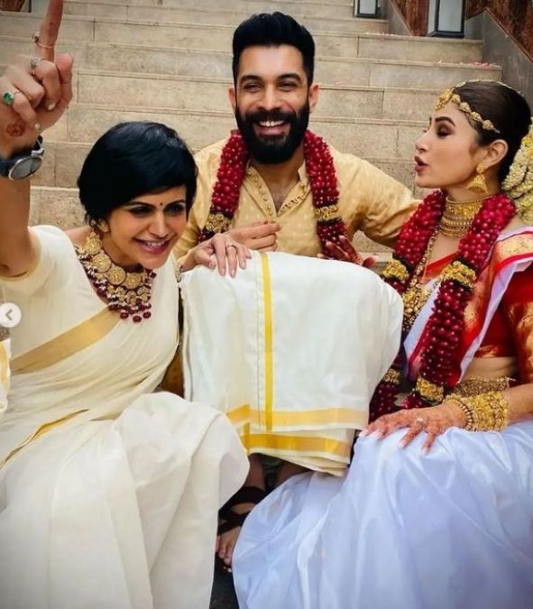 As soon as the wedding took place, her husband was hugged by Mouni Roy