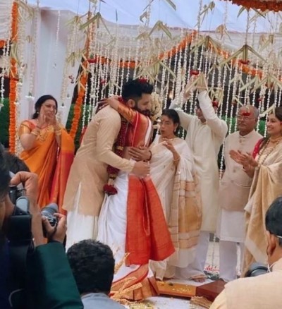 As soon as the wedding took place, her husband was hugged by Mouni Roy
