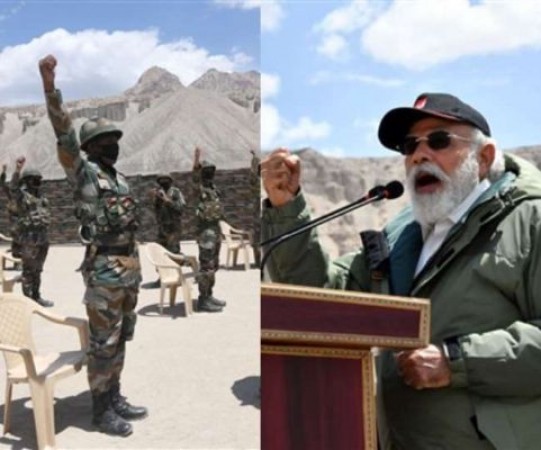Indian soldiers react after PM Modi's Laddakh visit