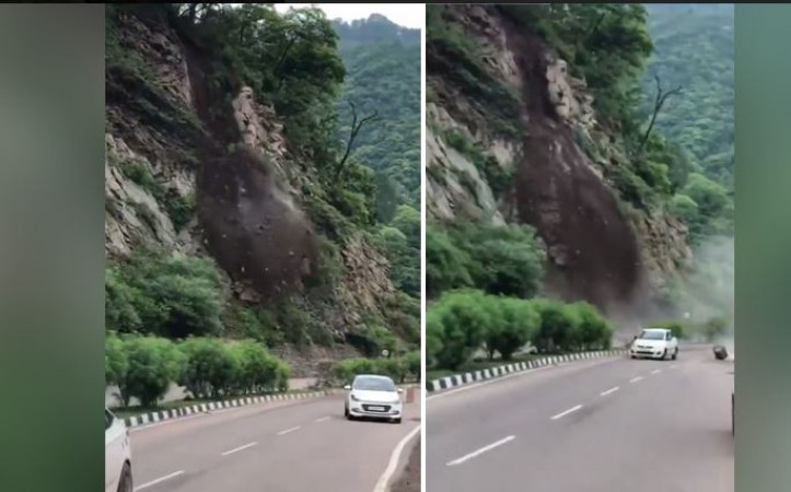 हिमाचल: अचानक पहाड़ से गिरने लगे पत्थर, हैरान रह गया ड्राइवर और फिर..., देखें Video