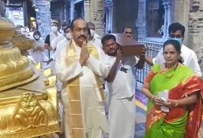 Devotee presents 6.5 kg gold sword at Tirupati temple