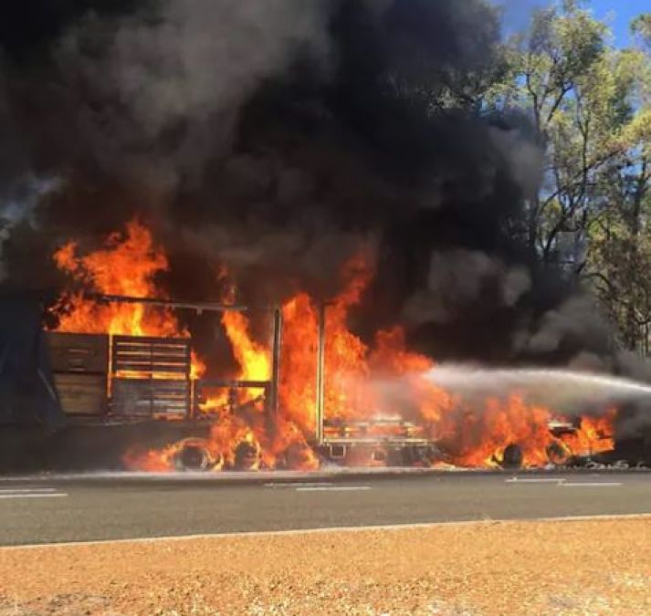 A massive fire broke out in a truck packed with gas cylinders in the Pali