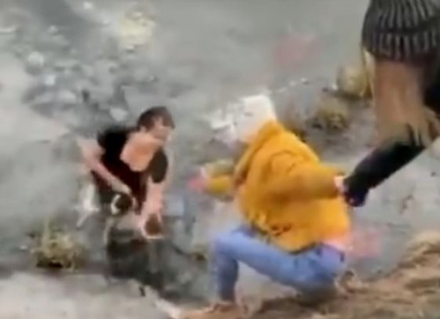 कुत्ते की जान बचाने के लिए महिला बर्फीले पानी में कूदी, देखिए ये वायरल वीडियो