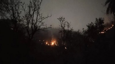 For the second time in 24 hours, the fire broke out in the hills of Sariska, army helicopter was called for help