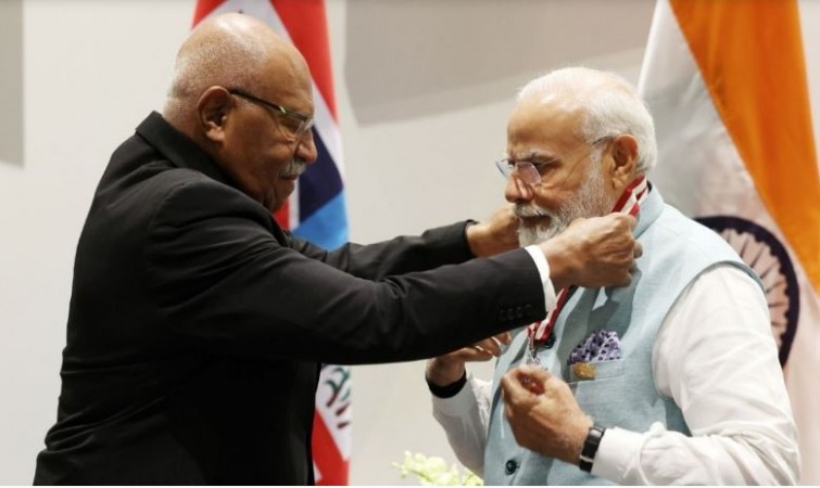 PM Modi received Fiji's highest 'Companion of the Order of Fiji' honor, PM Rabuka wore the medal