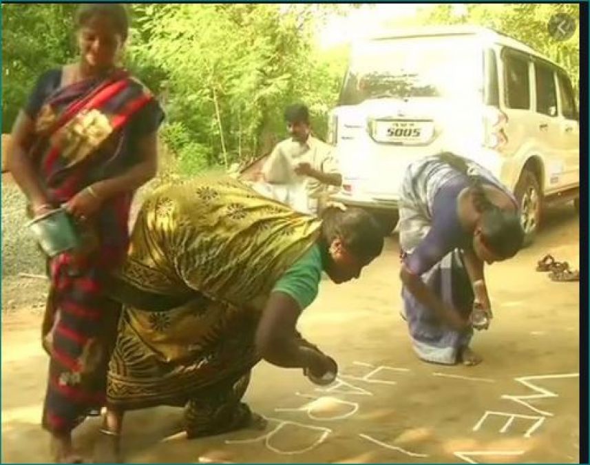 तमिलनाडु की महिआलों ने रंगोली बनाकर दी कमला हैरिस को बधाई