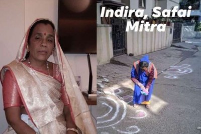 Indore: INDRA ADIWAL  receives an award for  her beautiful Rangoli