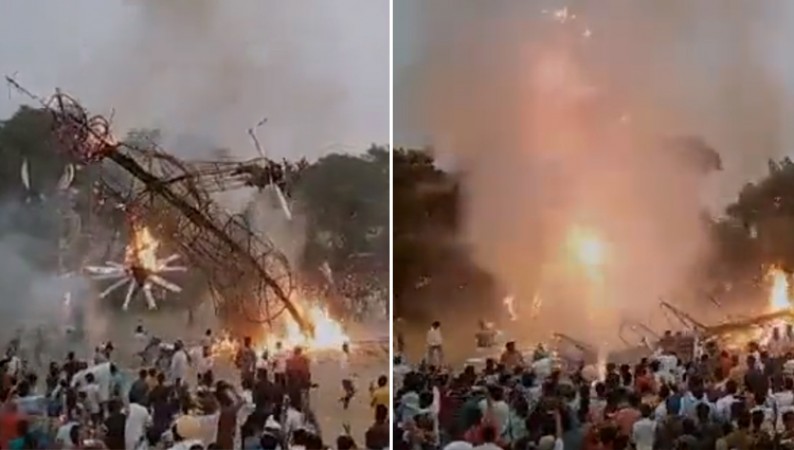 Big accident: Burning Ravana suddenly falls on people, see this horrifying VIDEO