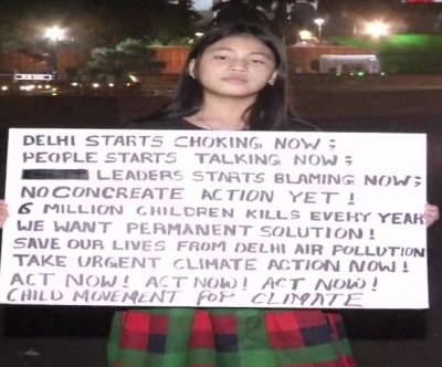 9-year-old Licypriya Kangujam demonstrating against air pollution