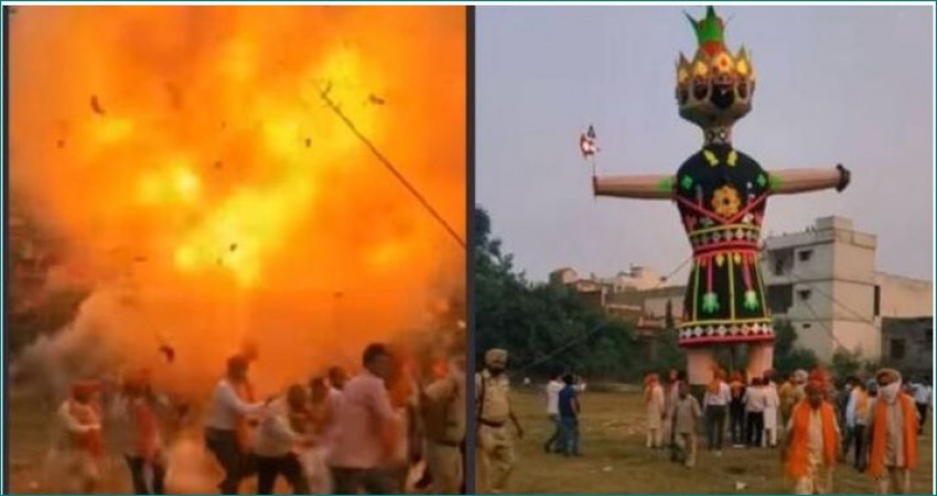 Video: Crowd gathered to burn Ravana, people run away to save life