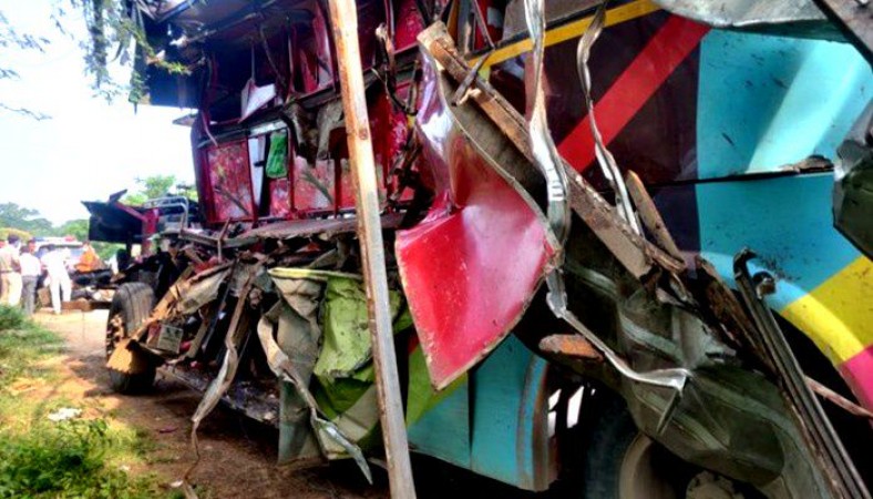Bus filled with workers collided with truck, 7 died on spot, several injured