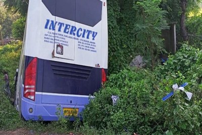 Bus service started today in Indore and bus filled with 30 passengers fell into ditch