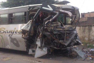Bus filled with labours collided with tractor, two including driver died