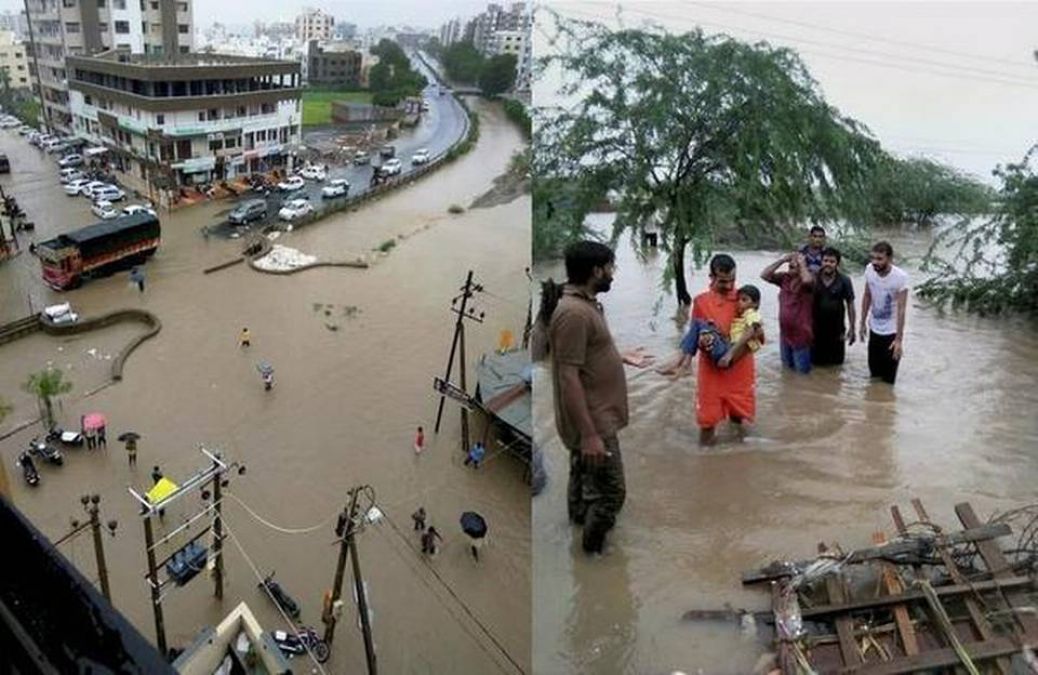 Heavy rains in Gujarat; Roads submerged, flood threat in many villages