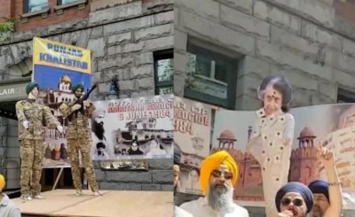 गोलियों से छलनी इंदिरा गांधी की तस्वीर, हत्यारों का महिमामंडन..! ऑपरेशन ब्लू स्टार की बरसी पर खालिस्तानियों का प्रदर्शन