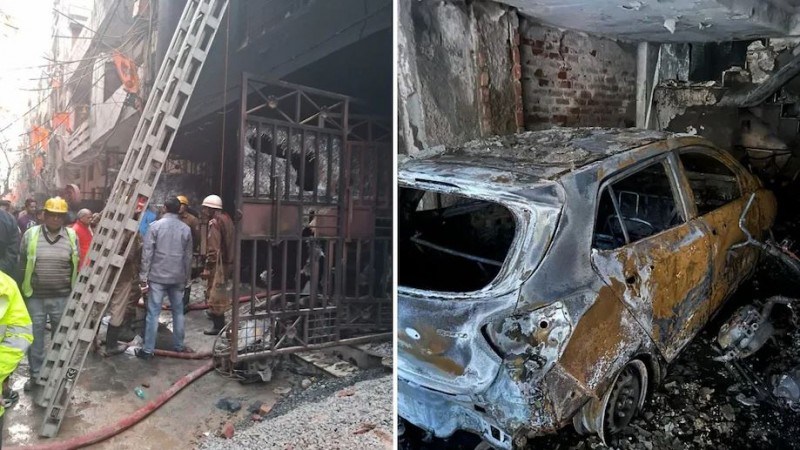 दिल्ली में 4 मंजिला बिल्डिंग की कार पार्किंग में लगी भयंकर आग, 4 की हुई मौत