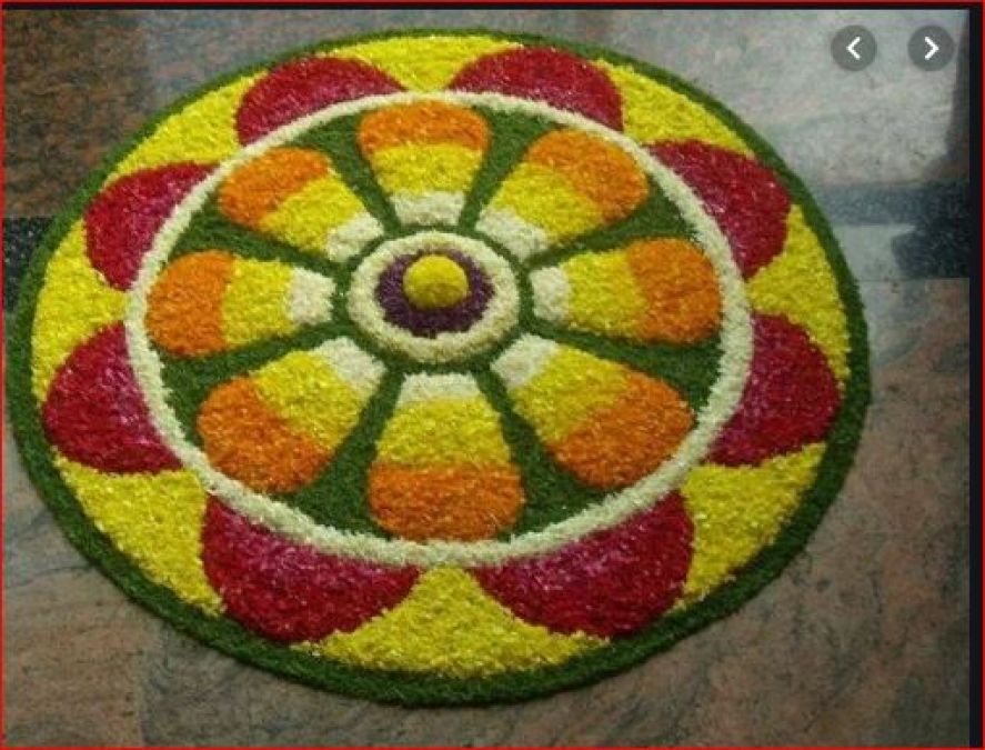 Decorate your house with this floral rangoli on Onam festival