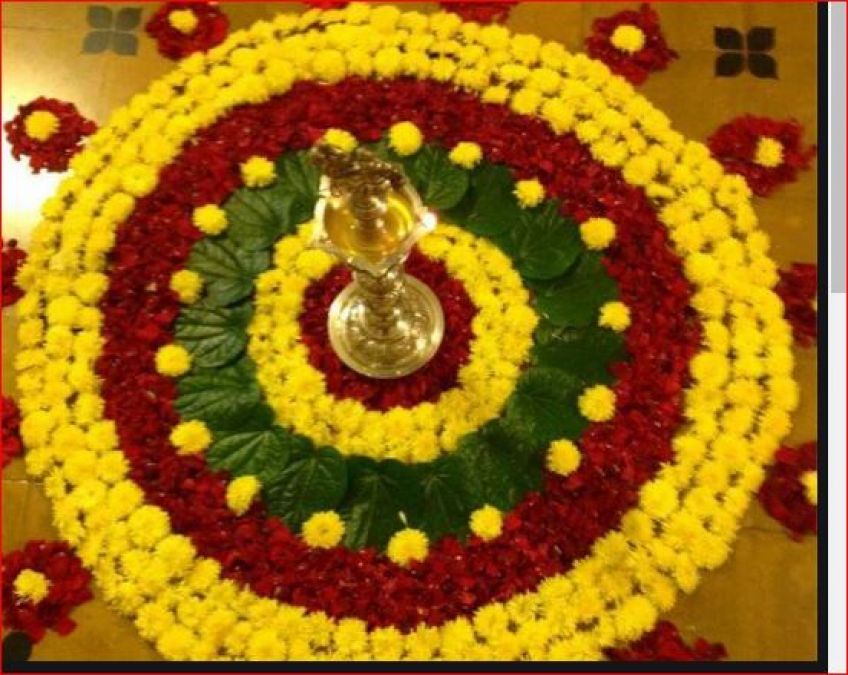 Decorate your house with this floral rangoli on Onam festival