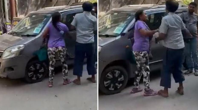 VIDEO! जरा सी गाड़ी टच होने पर भड़की महिला, 90 सेकंड में जड़ दिए 17 थप्पड़